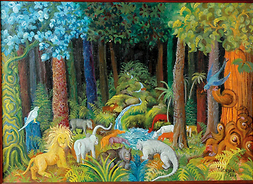 praca plastyczna przedstawiająca las ze zwierzętami
