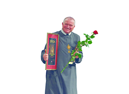 kapłan Piotr Dróżdż z Cegłowa z dyplomem i czerwoną różą