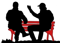 Rysunek dwóch mężczyzn na ławce żywo dyskutujących