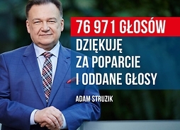 Infografika ze zdjęciem marszałka Adama Struzika i podziękowaniem za oddane na niego ponad 76 tys. głosów wyborców