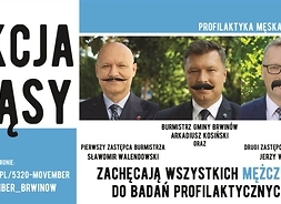 plakat akcji ze zdjęciami mężczyzn z doklejonymi wąsami