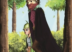 strona okładkowa komiksu, przedstawia chłopca w pelerynie w lesie