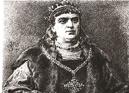 Zdjęcie portretowe króla Zygmunta III Starego. Dostojny mężczyzna w koronie z krzyżem wiszącym na piersi, zawieszonym na ozdobnym łańcuchu.