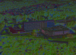 plan szpitala w Płocku, widok z drona na budynki szpitala i otaczającą zieleń
