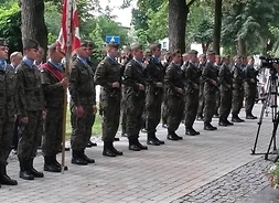 W szeregu na baczność stoją żołnierze Wojska Polskiego