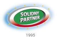 Logo akcji solidny partner - napis w biało-czerwonej otoczce
