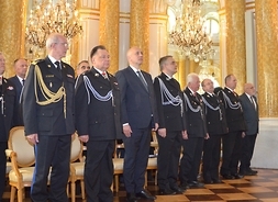 Od lewej: gen. brygadier Wiesław Leśniakiewicz, marszałek Adam Struzik, szef MSWiA Joachim Brudziński i Waldemar Pawlak przewodniczący ZOSP RP,