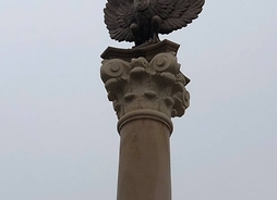 Wysoka kolumna, na której szczycie jest rzeźba orła w koronie