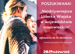infografika, 2 kobiety zlewej, z prawej strony napis ilustrujący nazwę konkursu, logo Mazowsze