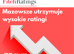 Infografika pokazująca dobrą kondycję Mazowsza co zostało potwierdzone utrzymywaniem się na wysokim poziomie ratingów finansowe województwa mazowieckiego według Agencji Fitch