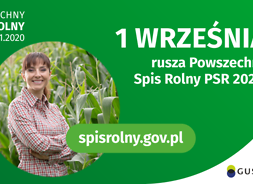 Kolorowy plakat informujący, że 1 września rusza Powszechny Spis Rolny 2020.