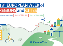 Infografika: logotyp oficjalny 18. Europejskiego Tygodnia Regionów i Miast #EURegionsWeek.