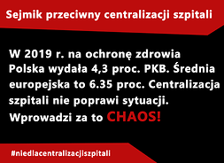 infografika, napis Sejmik przeciwny centralizacji szpitali