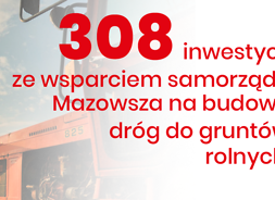 Infografika: 308 inwestycji – drogi dojazdowe do gruntów rolnych i mała retencja otrzymały wsparcie z budżetu Mazowsza