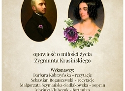 plakat związany z wydarzeniem, na plakacie są portrety Zygmunta i Delfiny
