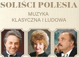 Plakat zapraszający na koncert ze zdjęciami trojga artystów