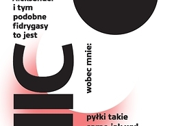 Plakat zapraszający na wystawę ze stylizowanymi literami, m.in. powiększonym słowem „nic”