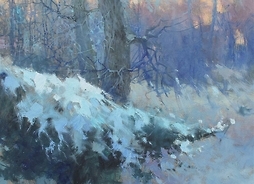 Obraz przedstawiający las zasypany śniegiem