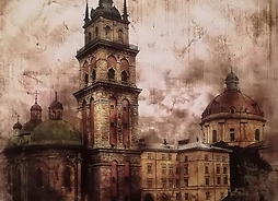 Stylizowane na starą fotografię zdjęcie kościoła lwowskiego