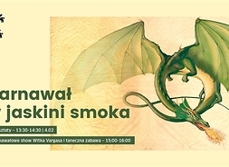 Plakat zapraszający na imprezę z rysunkiem smoka