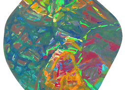 Praca malarska Grzegorza Kwietnia, wielobarwny owalny kształt, abstrakcja
